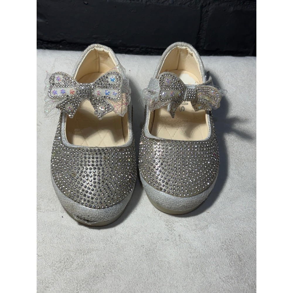 Kids Dress Shoes Girls 11 Silver Rhinestone Mary Jane